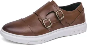 Men's Leather Platform Slip On Double Strap Loafers Fashion Classic Flats Sole Dress Business Casual Walking Shoes Comfort Sneakers Dress Penny Loafers Derby Shoes for Men