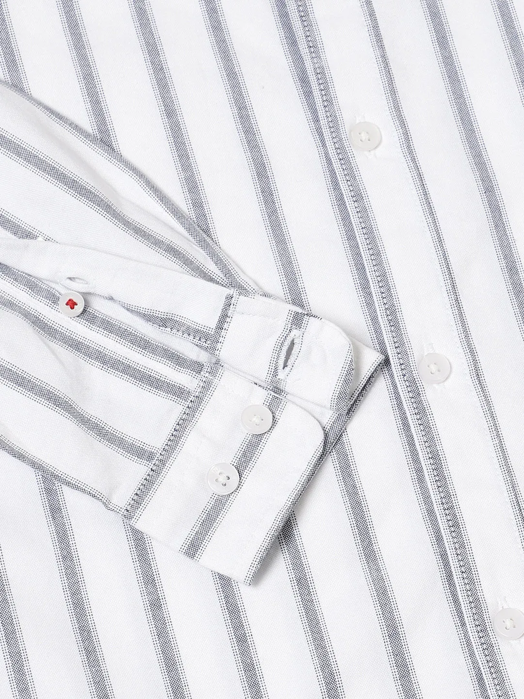 Men's Mandarin Collar Slim Fit Stripes White Casual Shirts