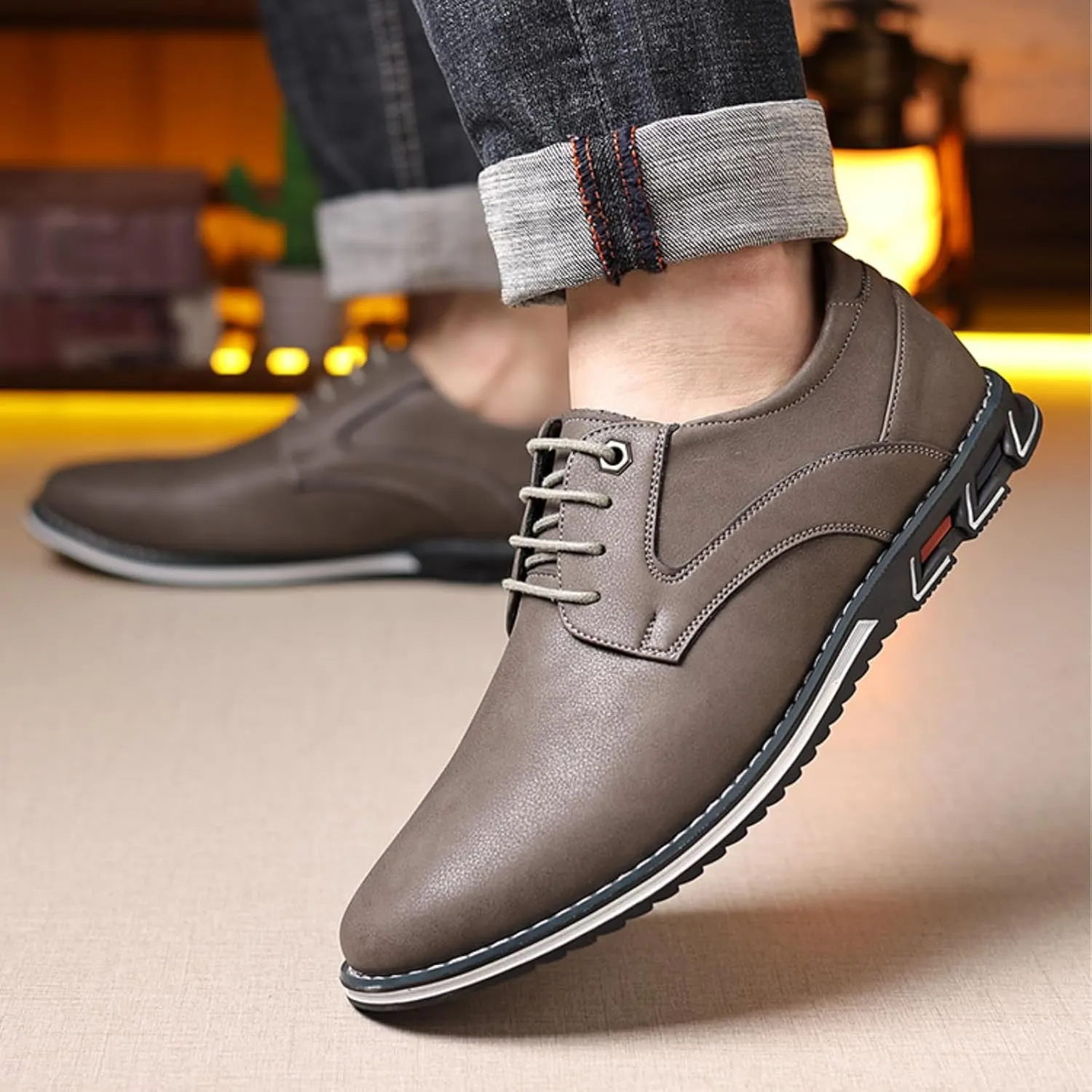 Men??s Oxford Dress Sneakers Casual Business Round Toe Flats Soft Linin Simple Lace-up Anti-Slip Loafers Shoes for Walk Driving Derby Orthopedic