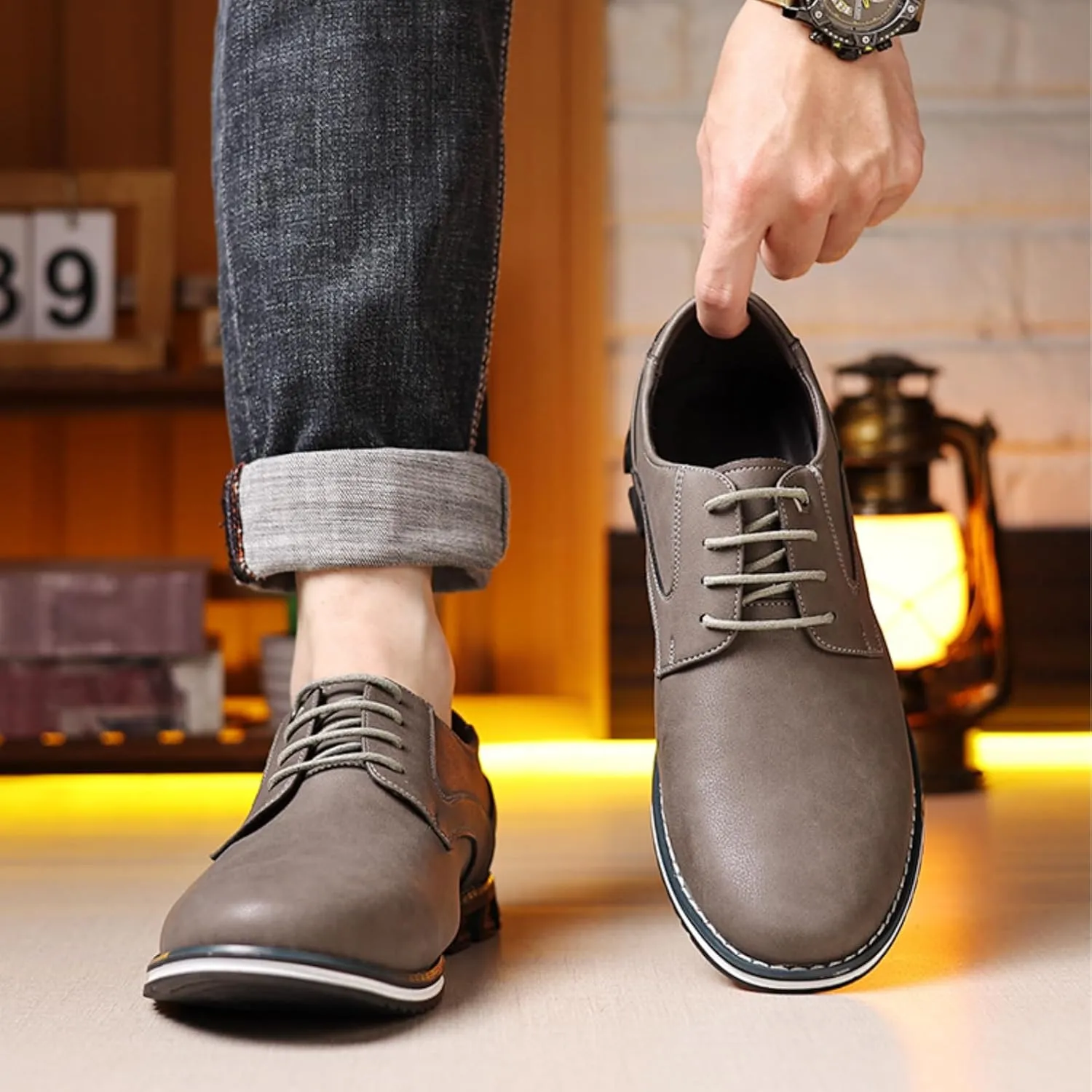Men??s Oxford Dress Sneakers Casual Business Round Toe Flats Soft Linin Simple Lace-up Anti-Slip Loafers Shoes for Walk Driving Derby Orthopedic