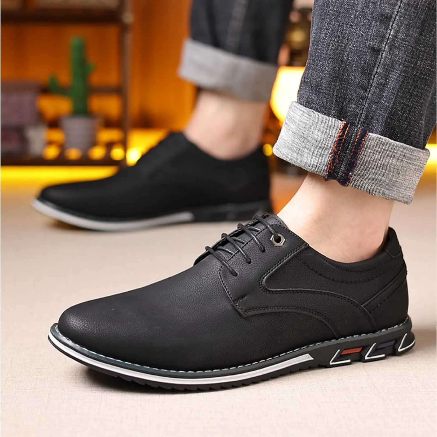 Men??s Oxford Dress Sneakers Casual Business Round Toe Flats Soft Linin Simple Lace-up Anti-Slip Loafers Shoes for Walk Driving Derby Orthopedic