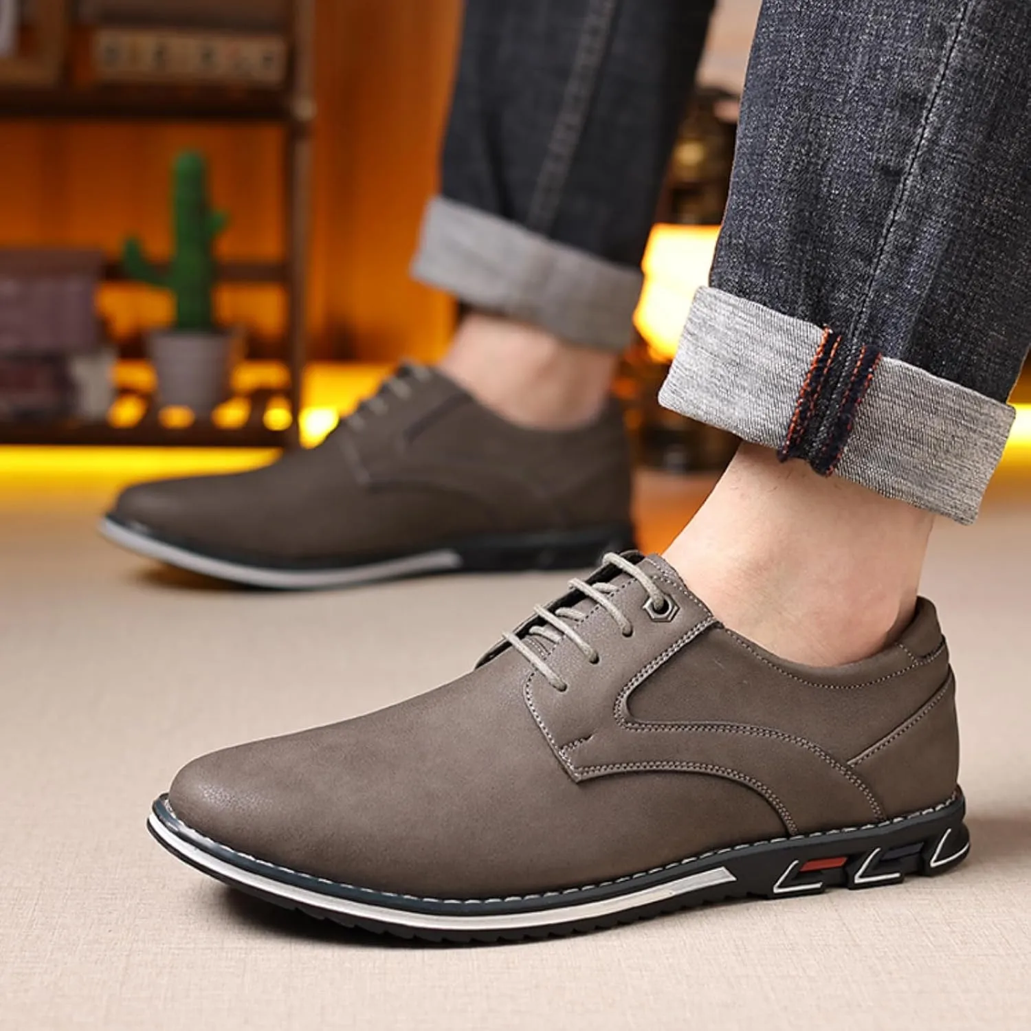 Men??s Oxford Dress Sneakers Casual Business Round Toe Flats Soft Linin Simple Lace-up Anti-Slip Loafers Shoes for Walk Driving Derby Orthopedic
