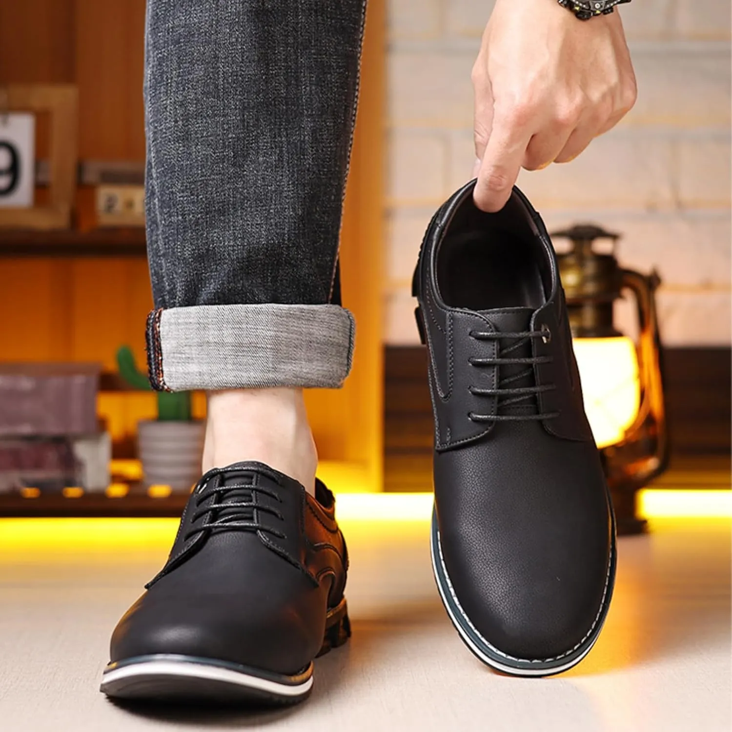Men??s Oxford Dress Sneakers Casual Business Round Toe Flats Soft Linin Simple Lace-up Anti-Slip Loafers Shoes for Walk Driving Derby Orthopedic