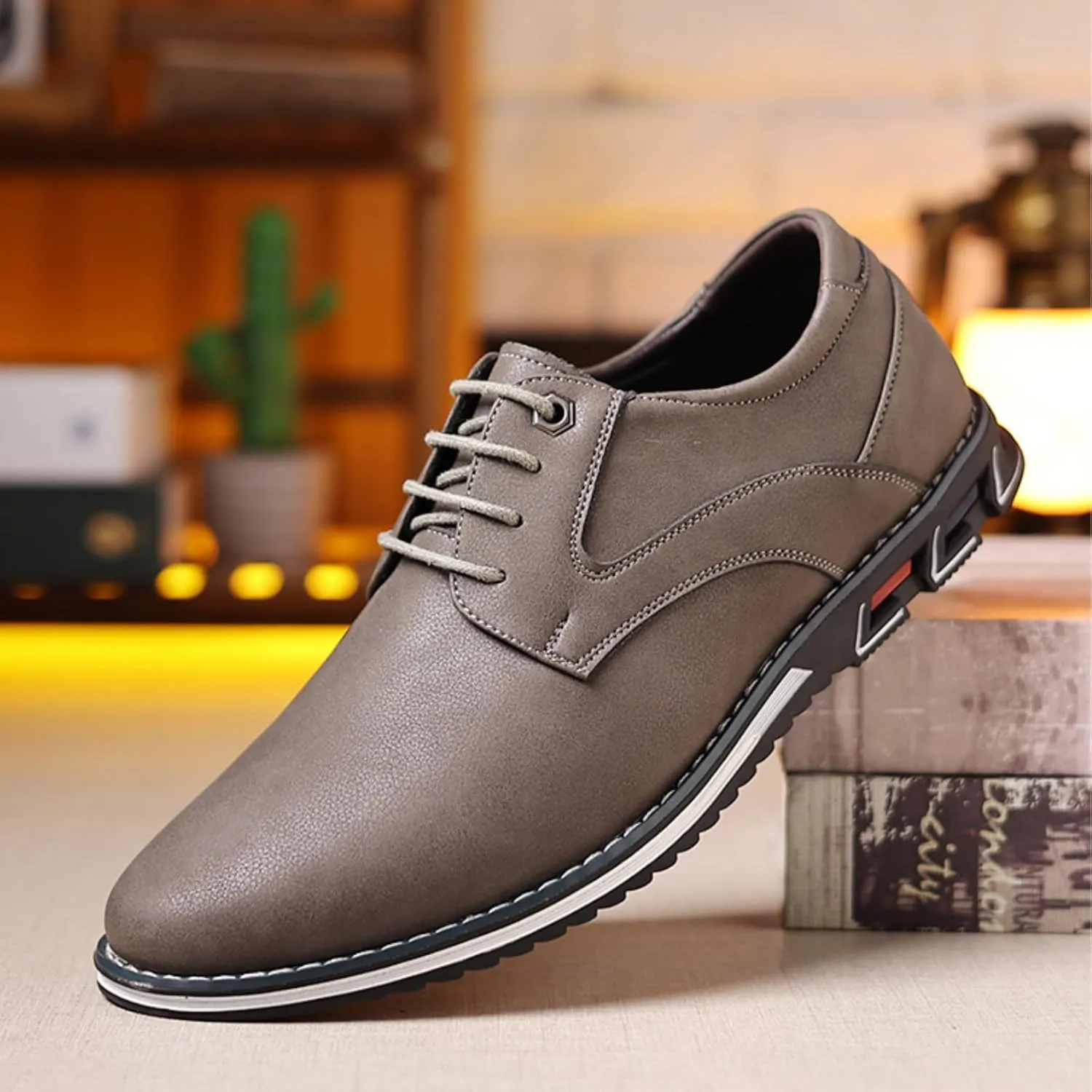 Men??s Oxford Dress Sneakers Casual Business Round Toe Flats Soft Linin Simple Lace-up Anti-Slip Loafers Shoes for Walk Driving Derby Orthopedic