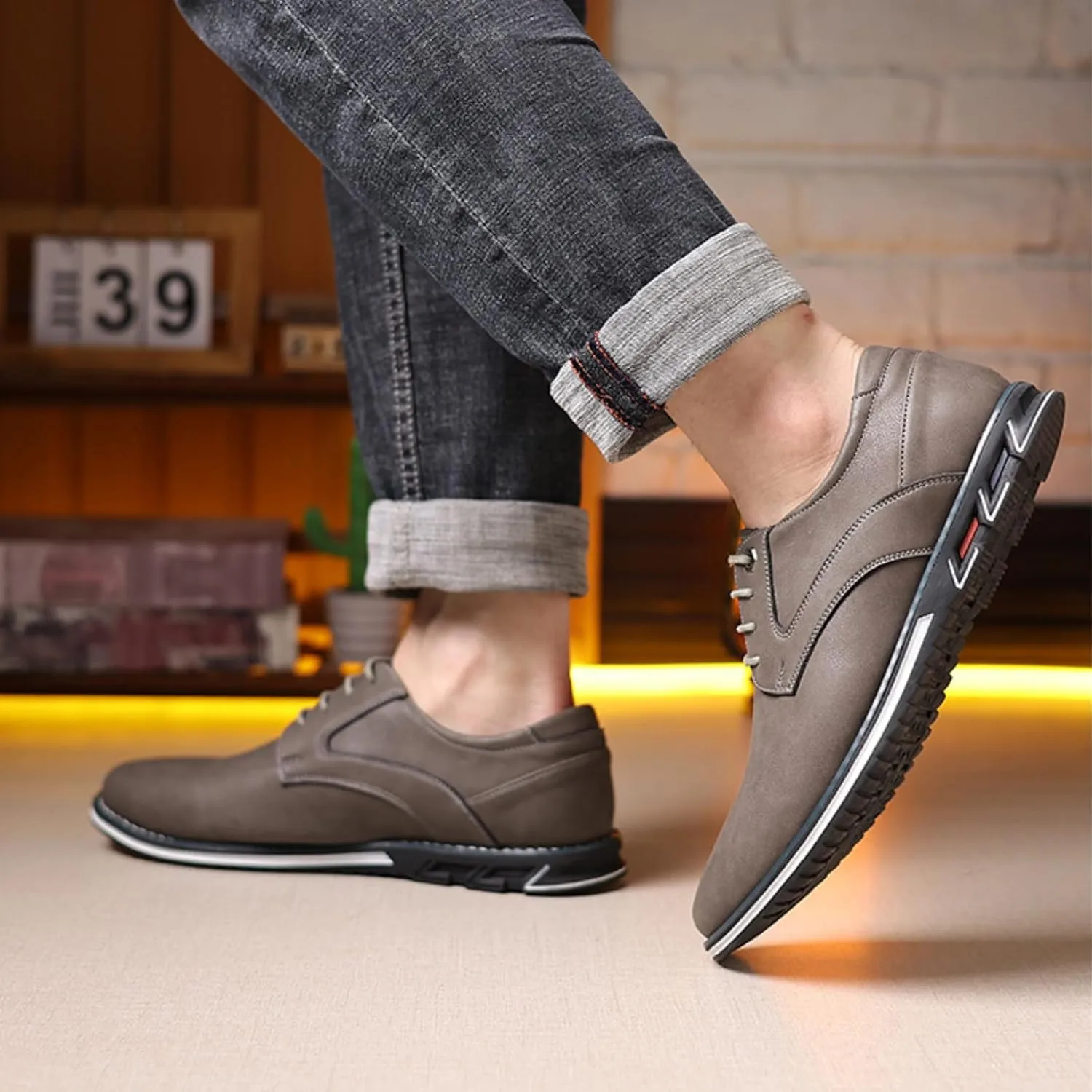 Men??s Oxford Dress Sneakers Casual Business Round Toe Flats Soft Linin Simple Lace-up Anti-Slip Loafers Shoes for Walk Driving Derby Orthopedic