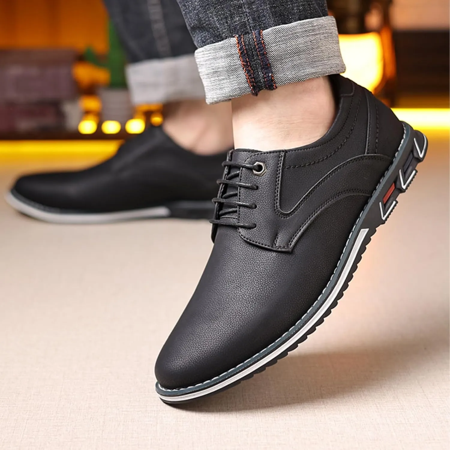 Men??s Oxford Dress Sneakers Casual Business Round Toe Flats Soft Linin Simple Lace-up Anti-Slip Loafers Shoes for Walk Driving Derby Orthopedic