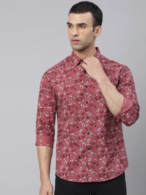 Men's Pink Comfort Slim Fit Floral Printed Pure Cotton Casual Shirt