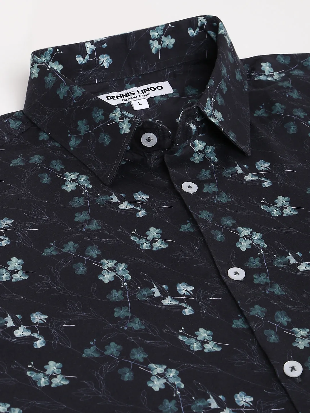 Men's Printed Black Slim Fit Satin Casual Shirt With Spread Collar & Full Sleeves (C9059_Black_S)