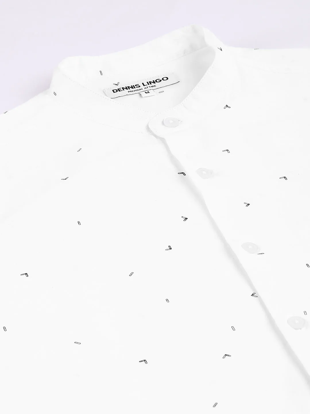 Men's Printed White Slim Fit Casual Shirt Mandarin Collar