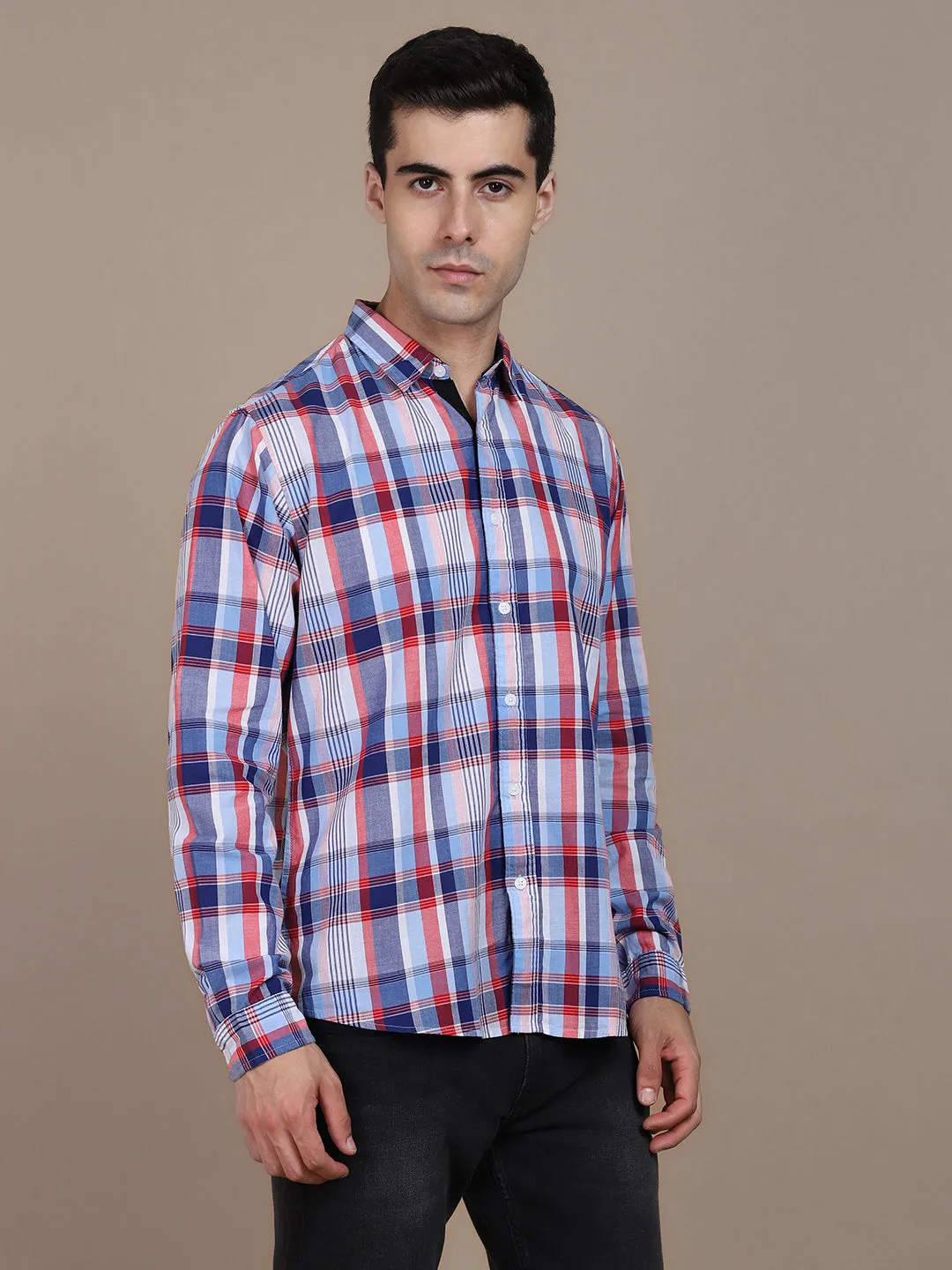 Men's Regular Collar Slim Fit Stripes Green Casual Shirts
