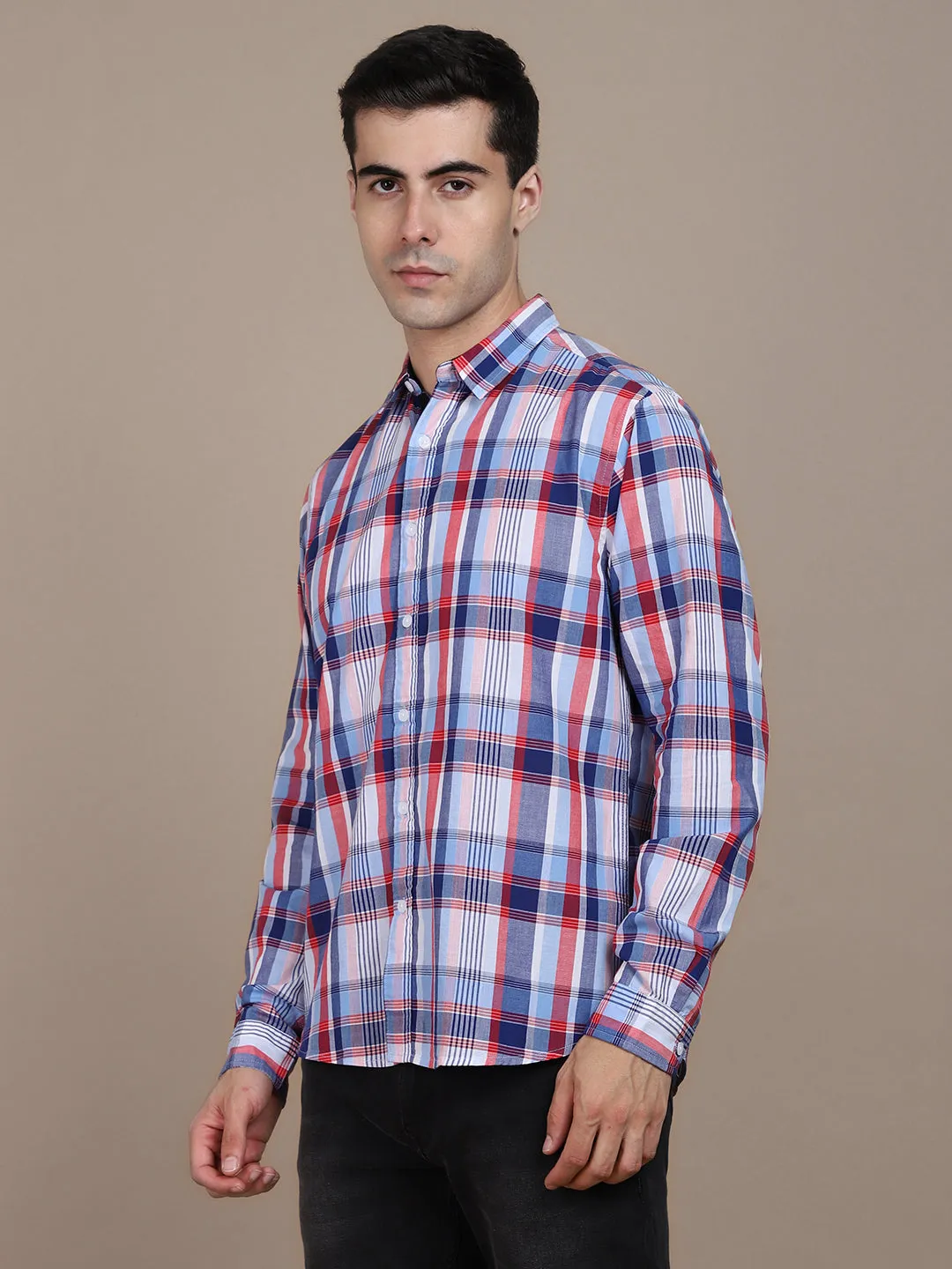 Men's Regular Collar Slim Fit Stripes Green Casual Shirts