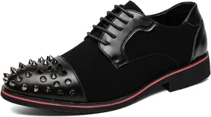 Men's Rivet Oxfords Shoes,Fashion Lace Up Leather Low Heels Dress Shoes, Casual Business Oxford Derby Orthopedic Leather Shoes Comfortable Walking Shoes Office Vintage Business Formal