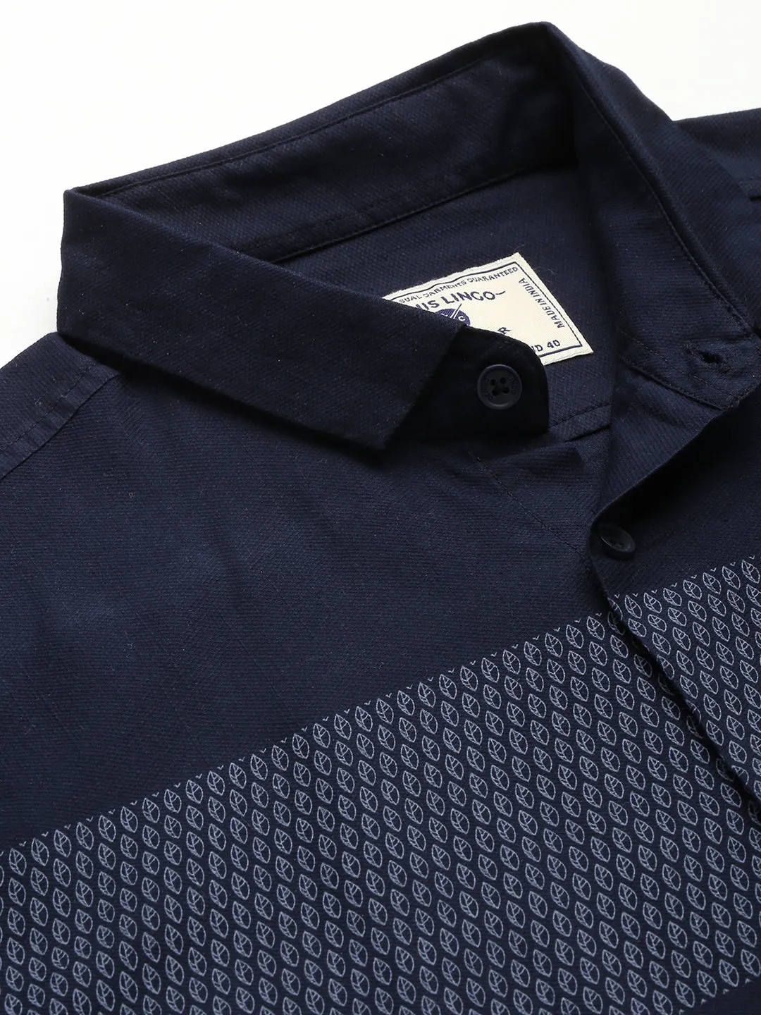 Men's Self Design Spread Collar Slim Fit Fulll Sleves Shirts (Navy)