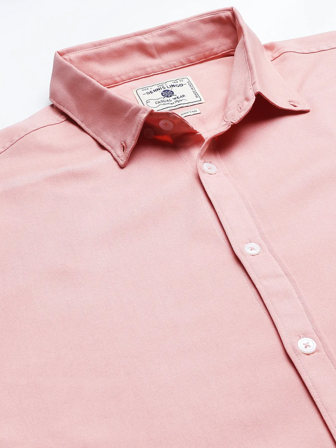 Men's Solid Peach Slim Fit Cotton Casual Shirt