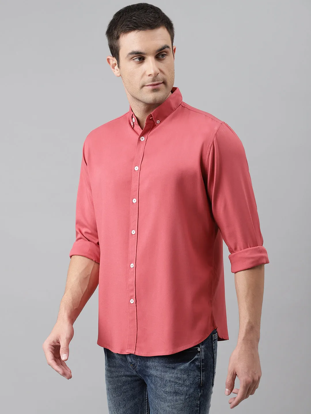 Men's Solid Pink Slim Fit Cotton Casual Shirt