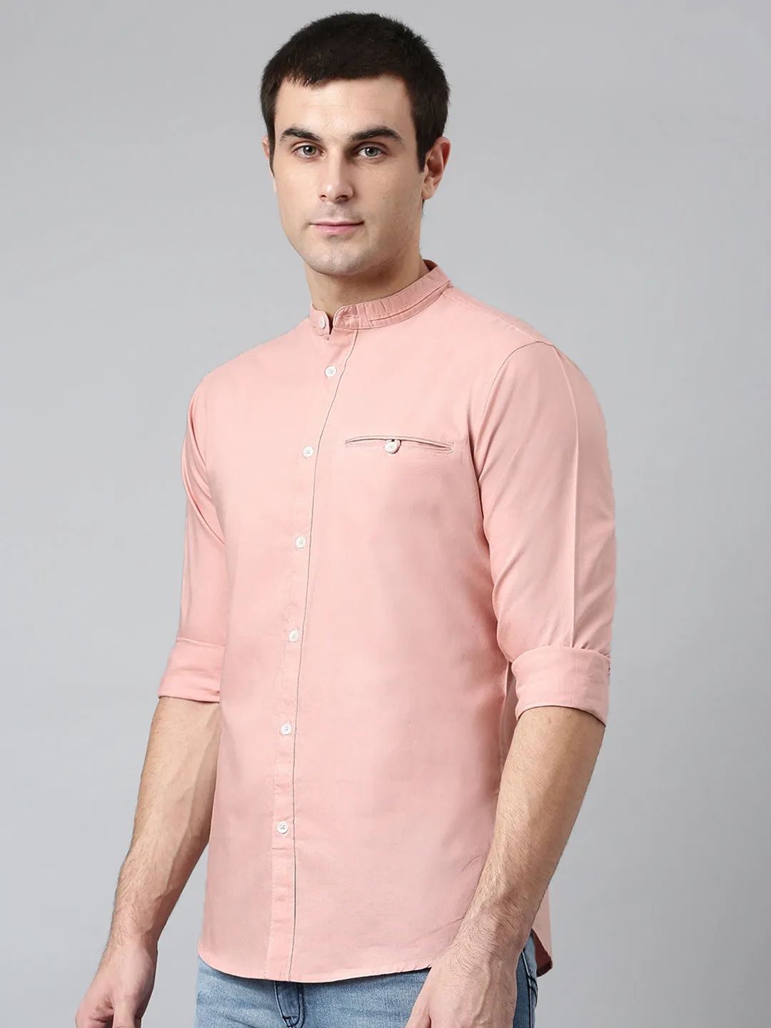Men's Solid Slim Fit Cotton Casual Shirt With Cut Pocket