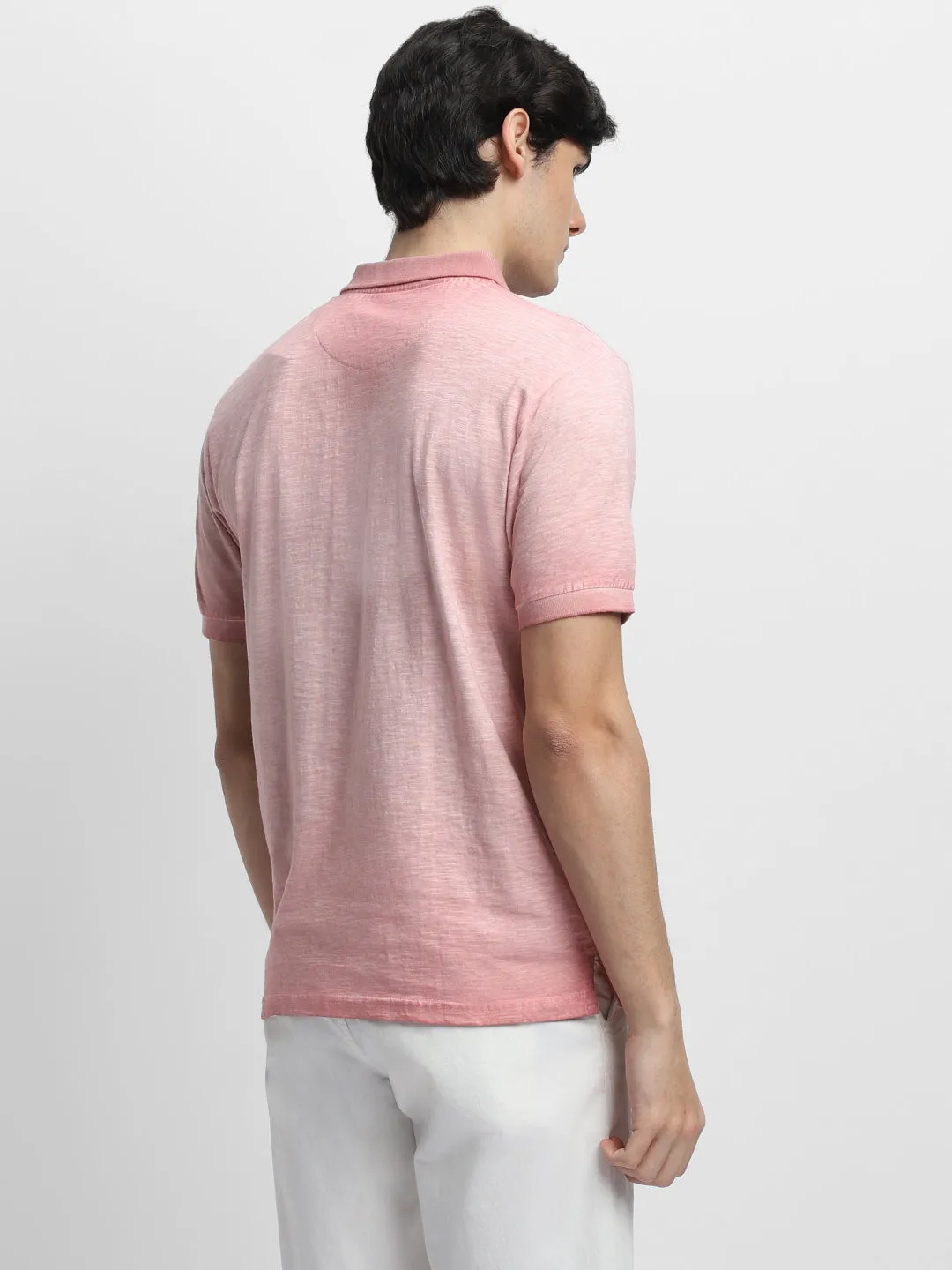 Men's Spread Collar Slim Fit Overdyed Pink T-shirt
