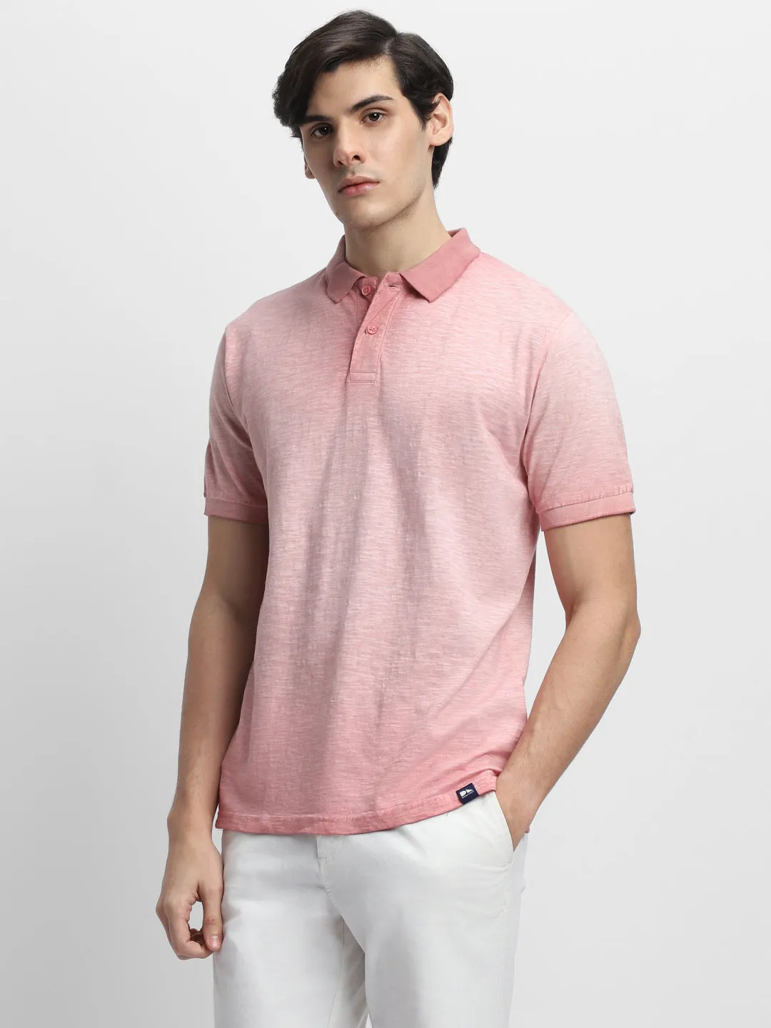Men's Spread Collar Slim Fit Overdyed Pink T-shirt
