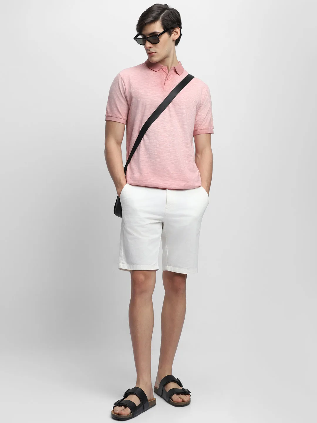 Men's Spread Collar Slim Fit Overdyed Pink T-shirt