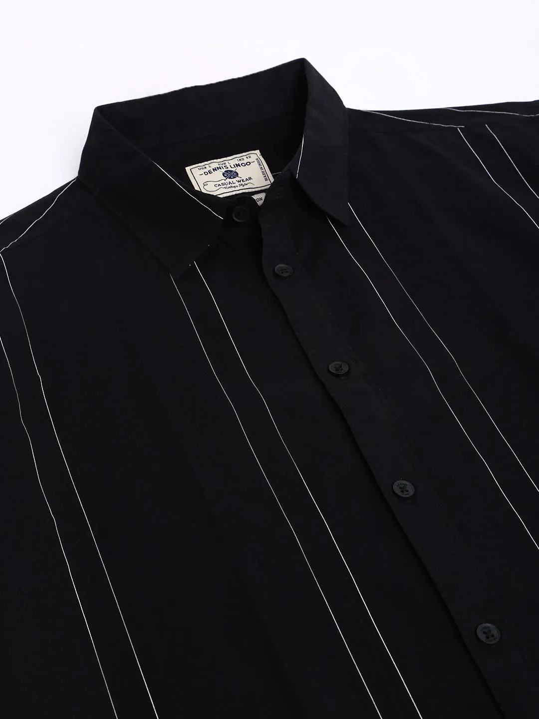 Men's Striped Black Slim Fit Cotton Casual Shirt With Spread Collar & Half Sleeves
