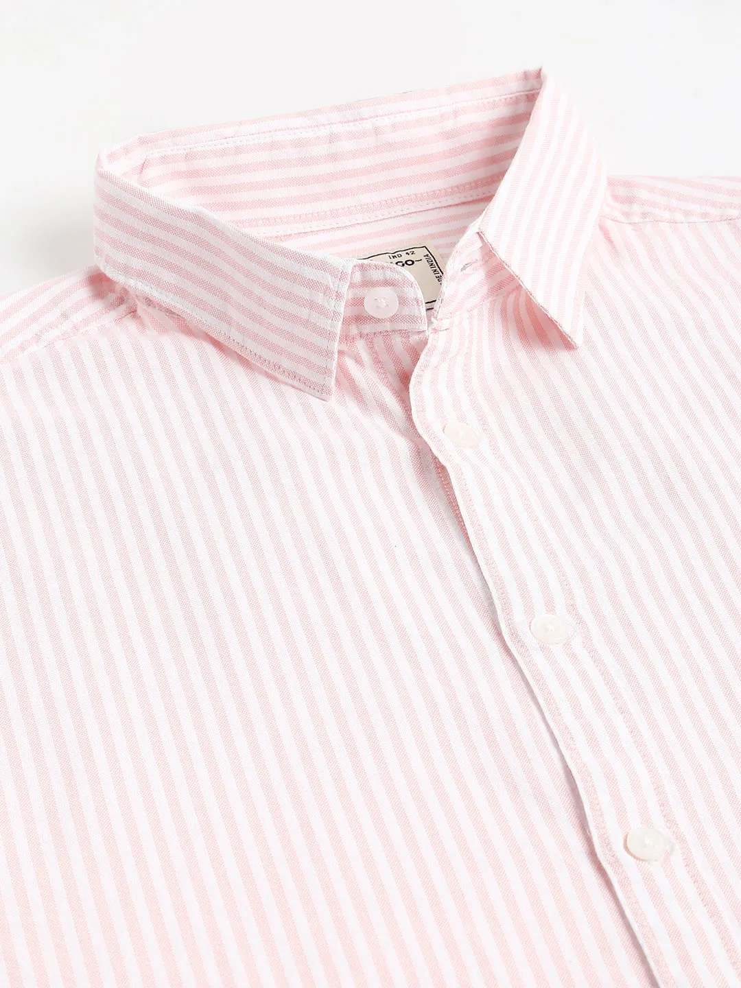 Men's Striped Pink Slim Fit Oxford Cotton Casual Shirt With Spread Collar & Full Sleeves (C9036_Pink_S)