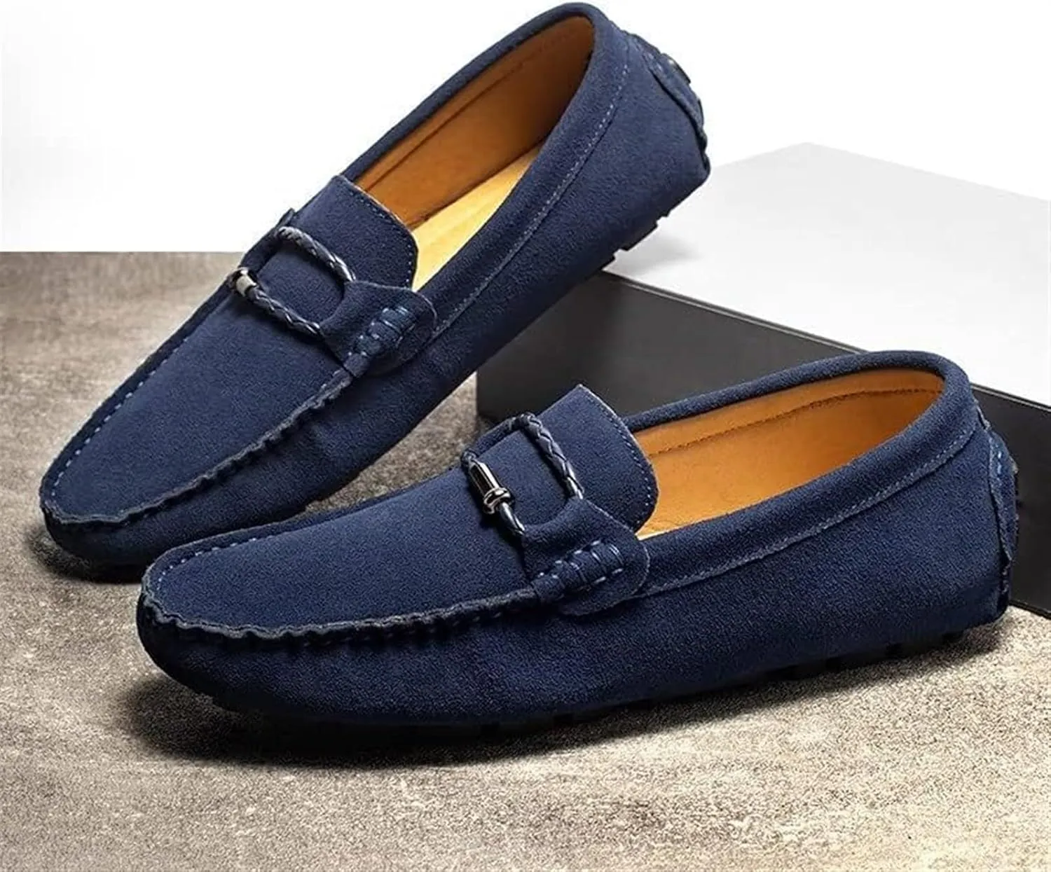 Men's Suede Casual Loafers Comfortable Slip On Lightweight Flat Dress Shoes for Office Walking Driving
