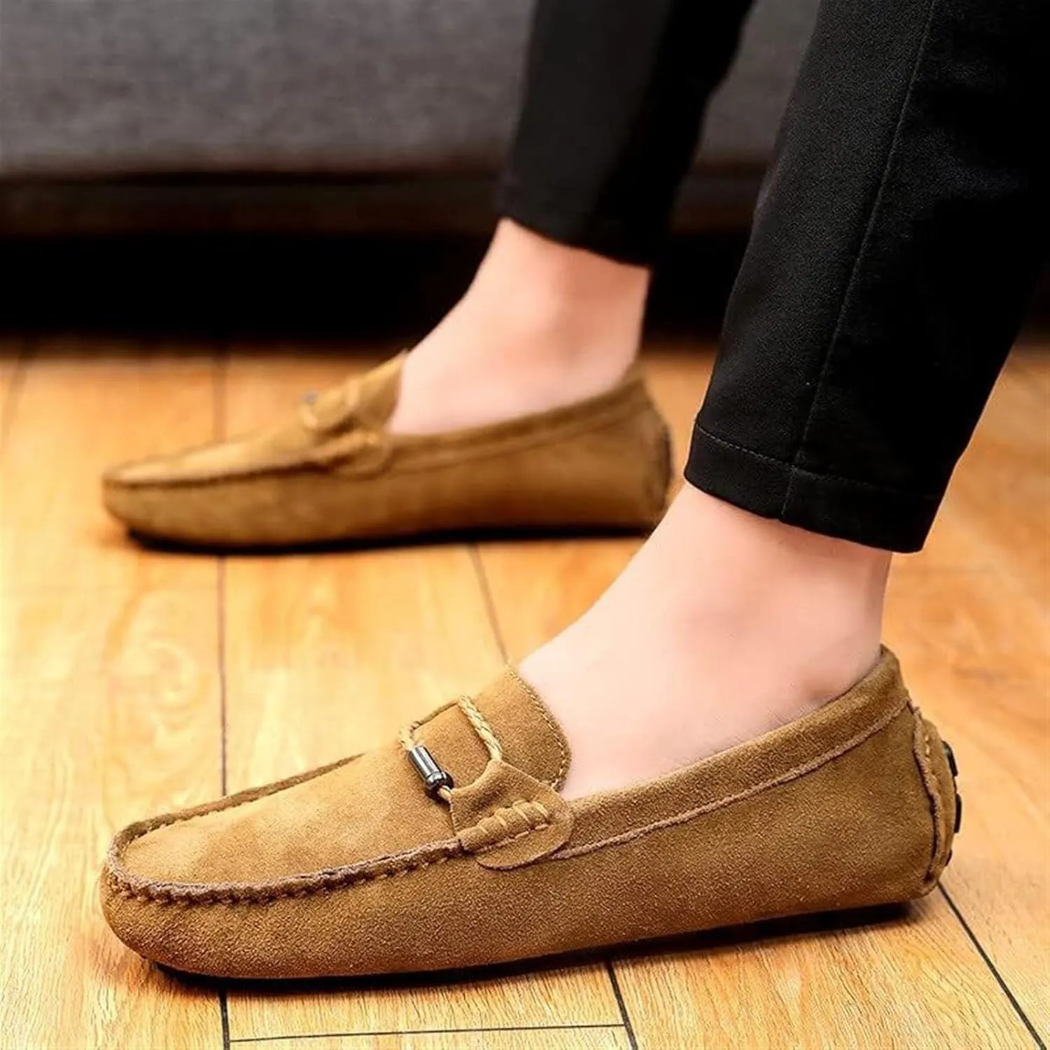 Men's Suede Casual Loafers Comfortable Slip On Lightweight Flat Dress Shoes for Office Walking Driving