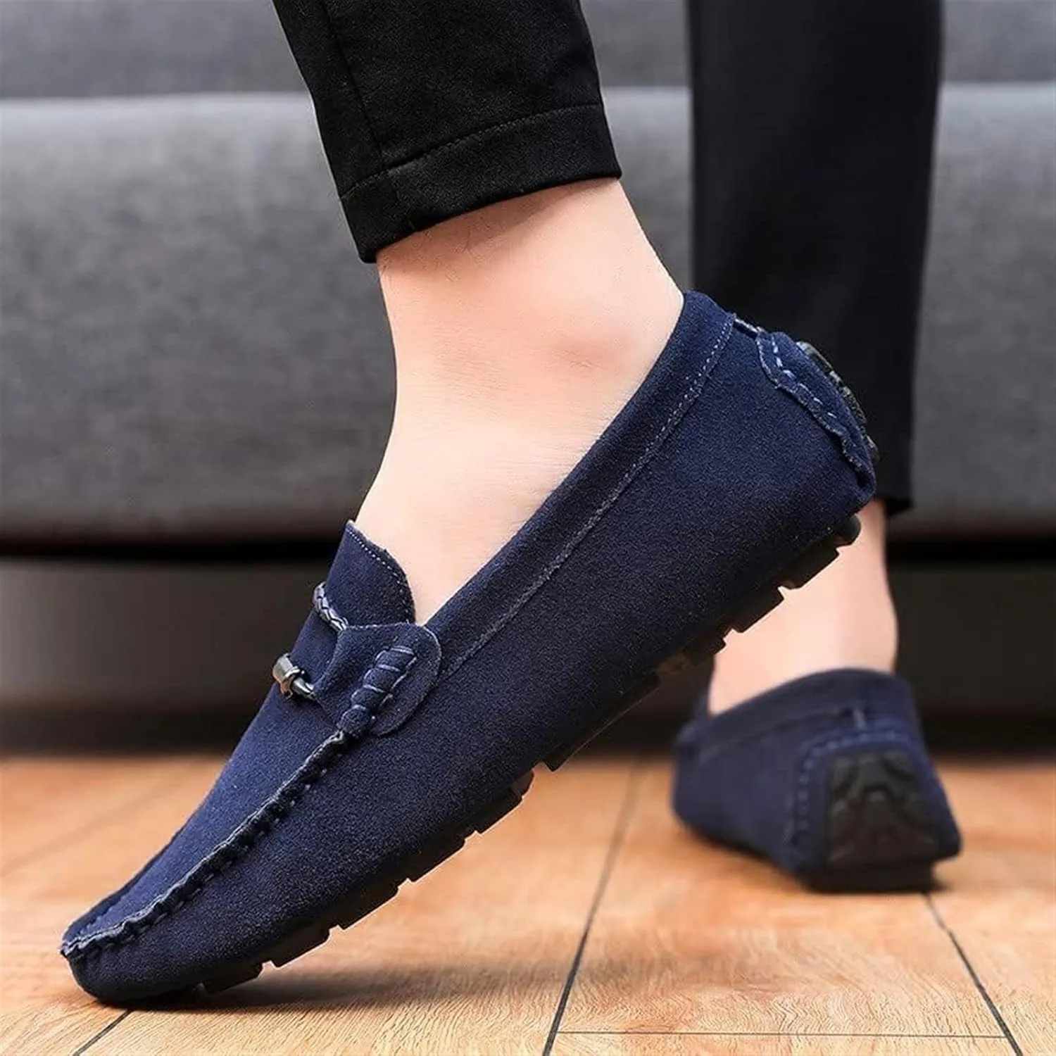 Men's Suede Casual Loafers Comfortable Slip On Lightweight Flat Dress Shoes for Office Walking Driving