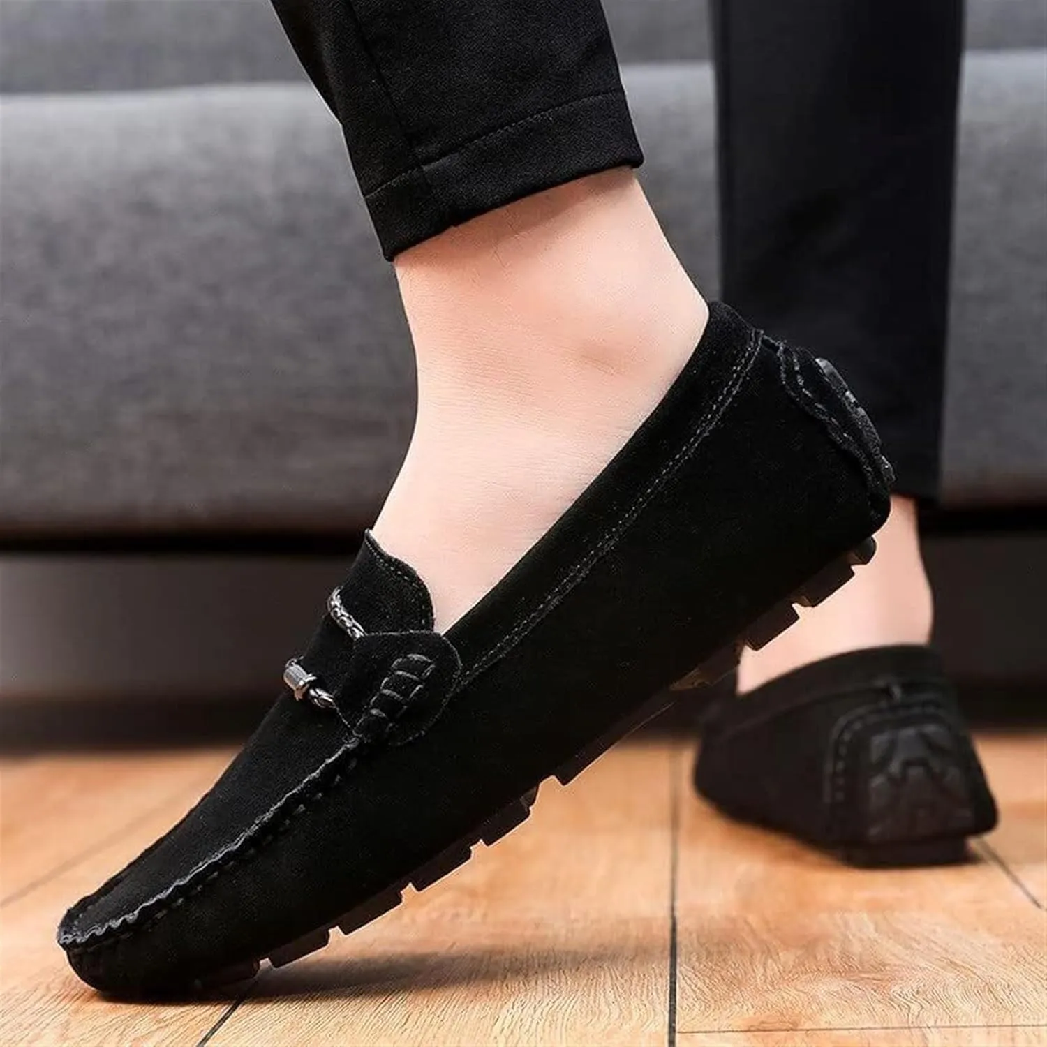 Men's Suede Casual Loafers Comfortable Slip On Lightweight Flat Dress Shoes for Office Walking Driving