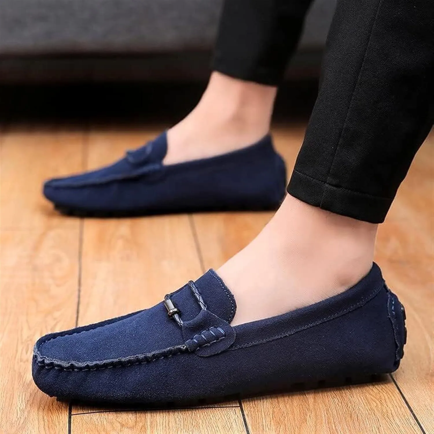 Men's Suede Casual Loafers Comfortable Slip On Lightweight Flat Dress Shoes for Office Walking Driving