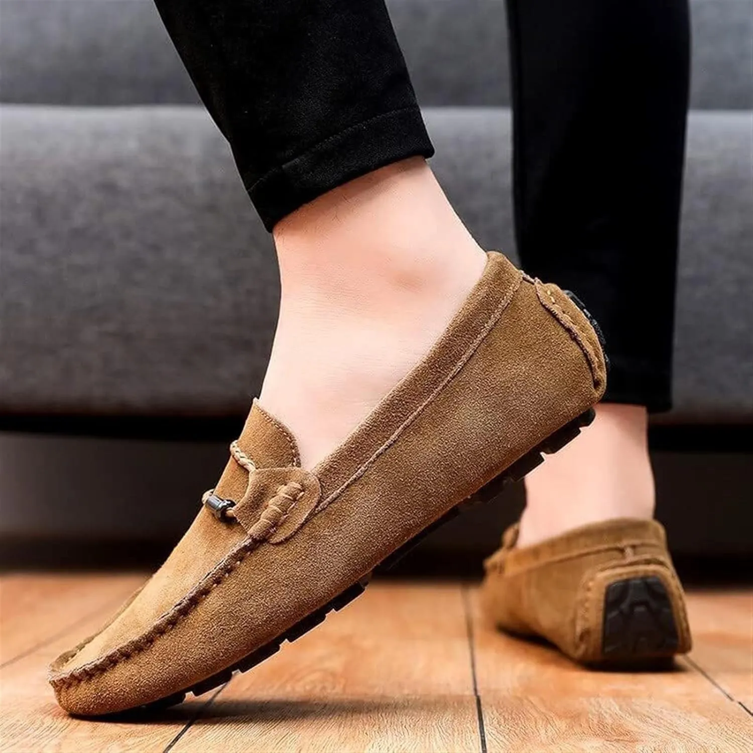 Men's Suede Casual Loafers Comfortable Slip On Lightweight Flat Dress Shoes for Office Walking Driving