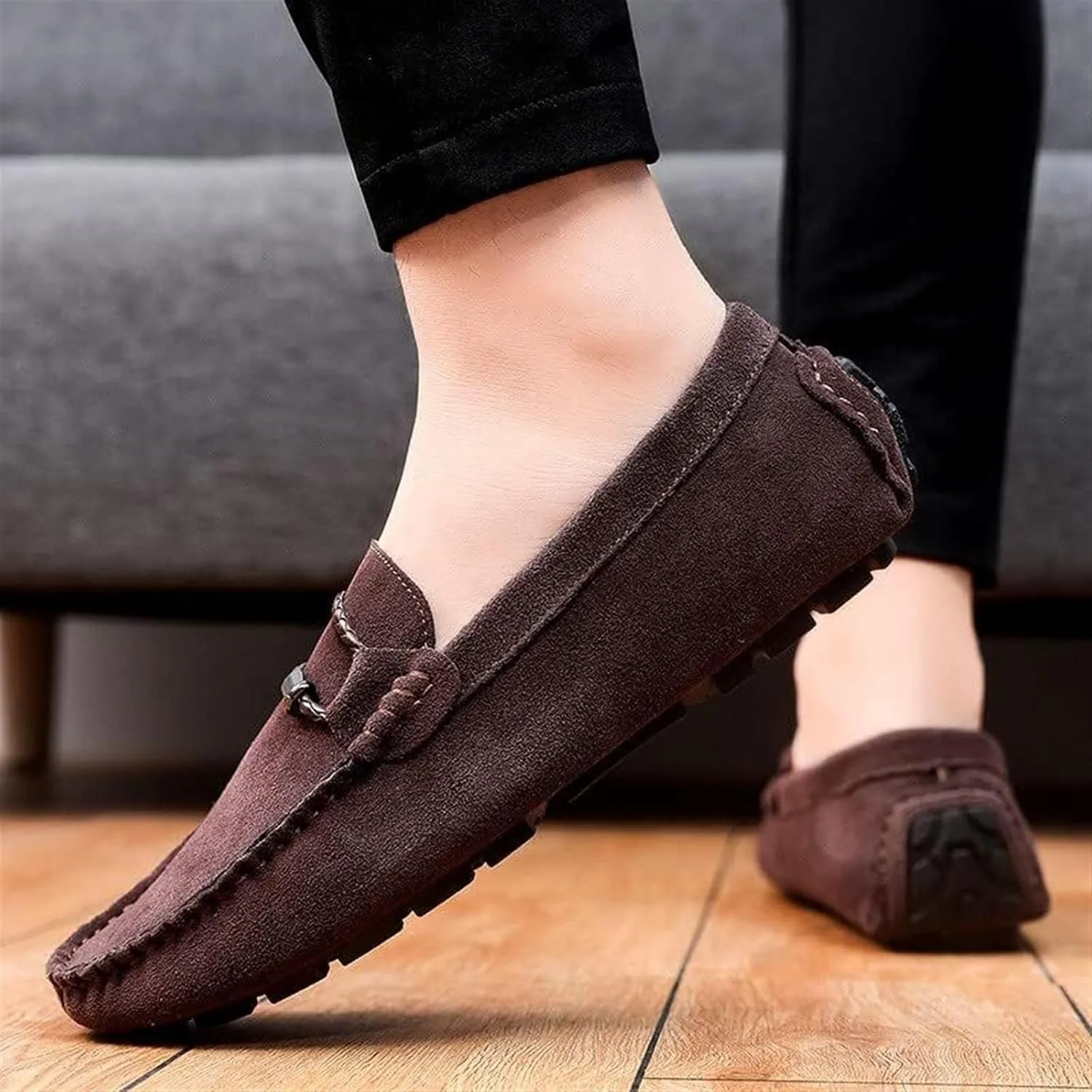 Men's Suede Casual Loafers Comfortable Slip On Lightweight Flat Dress Shoes for Office Walking Driving
