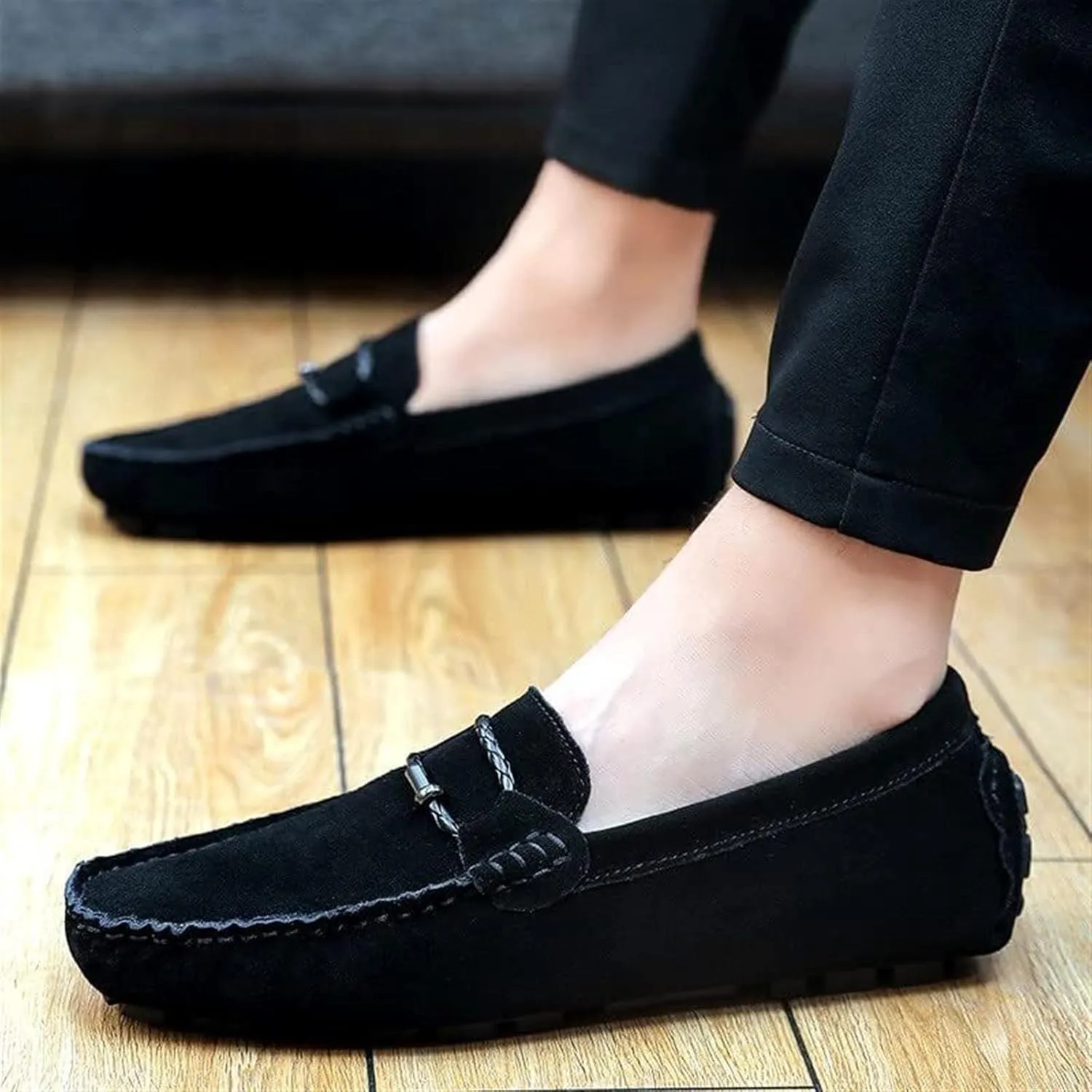 Men's Suede Casual Loafers Comfortable Slip On Lightweight Flat Dress Shoes for Office Walking Driving