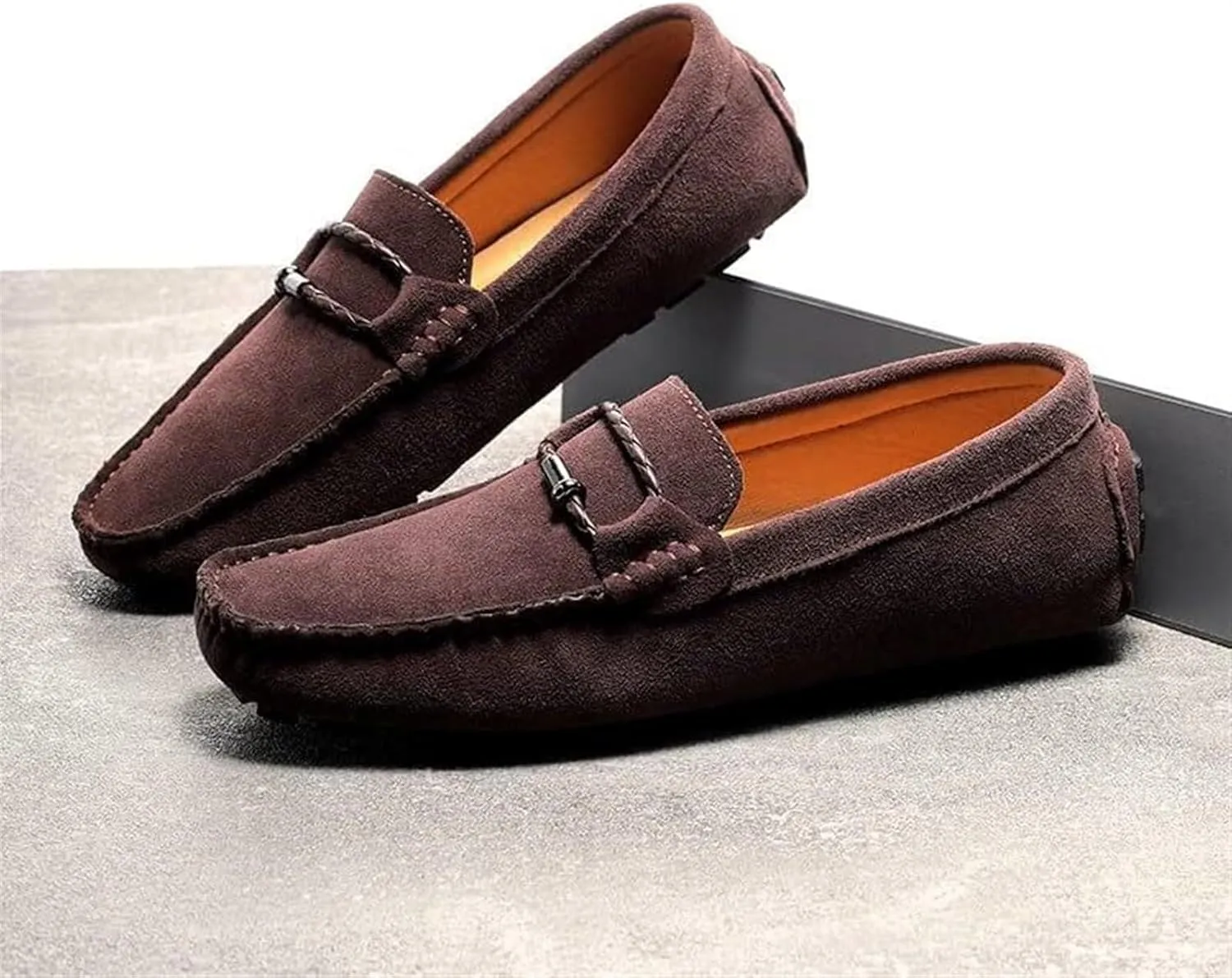 Men's Suede Casual Loafers Comfortable Slip On Lightweight Flat Dress Shoes for Office Walking Driving