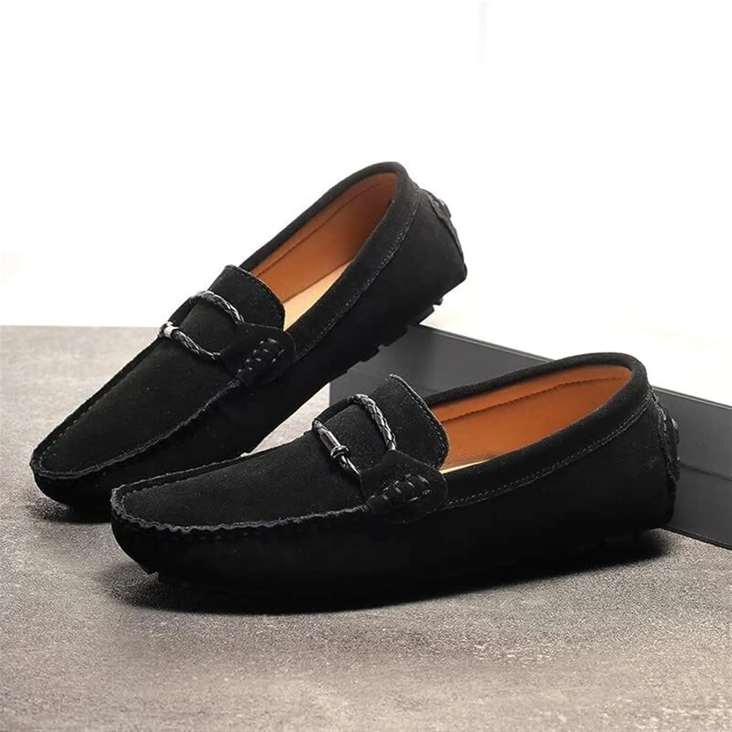 Men's Suede Casual Loafers Comfortable Slip On Lightweight Flat Dress Shoes for Office Walking Driving