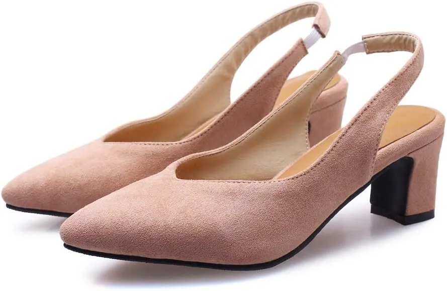 MIOKE Women's Pointed Toe Slingback Pumps Comfort Chunky Block Mid Heel Sandal Dress Formal Office Shoes