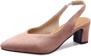 MIOKE Women's Pointed Toe Slingback Pumps Comfort Chunky Block Mid Heel Sandal Dress Formal Office Shoes