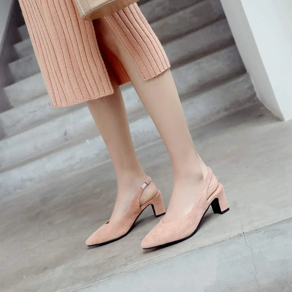 MIOKE Women's Pointed Toe Slingback Pumps Comfort Chunky Block Mid Heel Sandal Dress Formal Office Shoes
