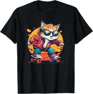Pretty Cat with Inline Skates Shoes Costume T-Shirt for Men Women Kids