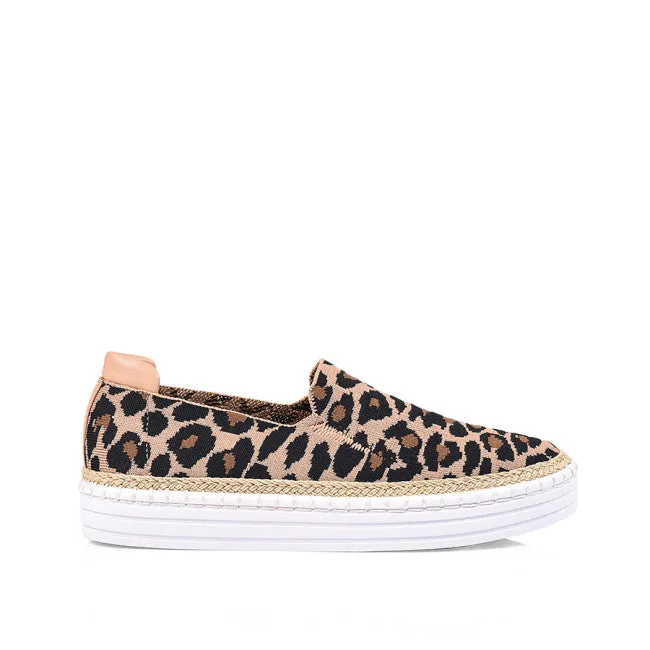 Queen Slip on Sneakers - Nude Leopard Knit