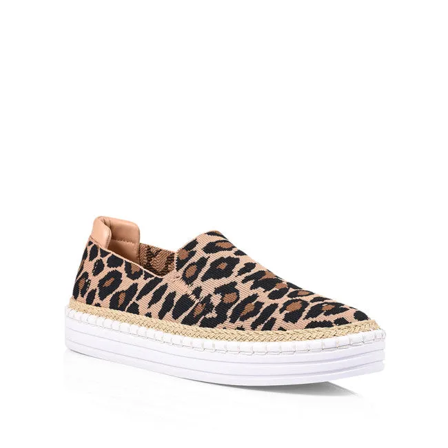 Queen Slip on Sneakers - Nude Leopard Knit