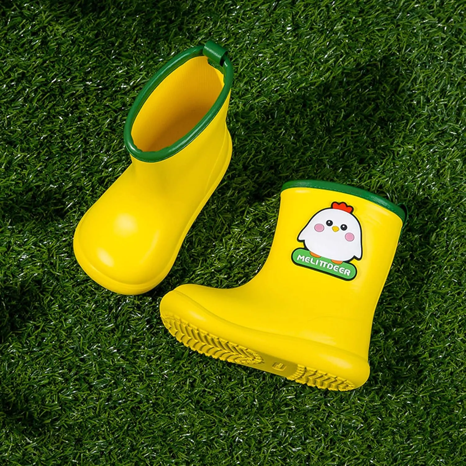Rain Girls Rubber Rain Boots Shoes Baby Toddler Cartoon Infant Boys Waterproof Baby Shoes Walking (Yellow, 1-2 Years)