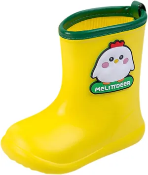Rain Girls Rubber Rain Boots Shoes Baby Toddler Cartoon Infant Boys Waterproof Baby Shoes Walking (Yellow, 1-2 Years)