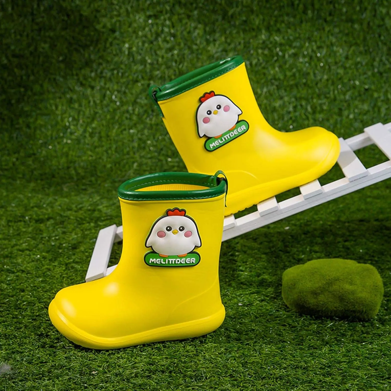 Rain Girls Rubber Rain Boots Shoes Baby Toddler Cartoon Infant Boys Waterproof Baby Shoes Walking (Yellow, 1-2 Years)