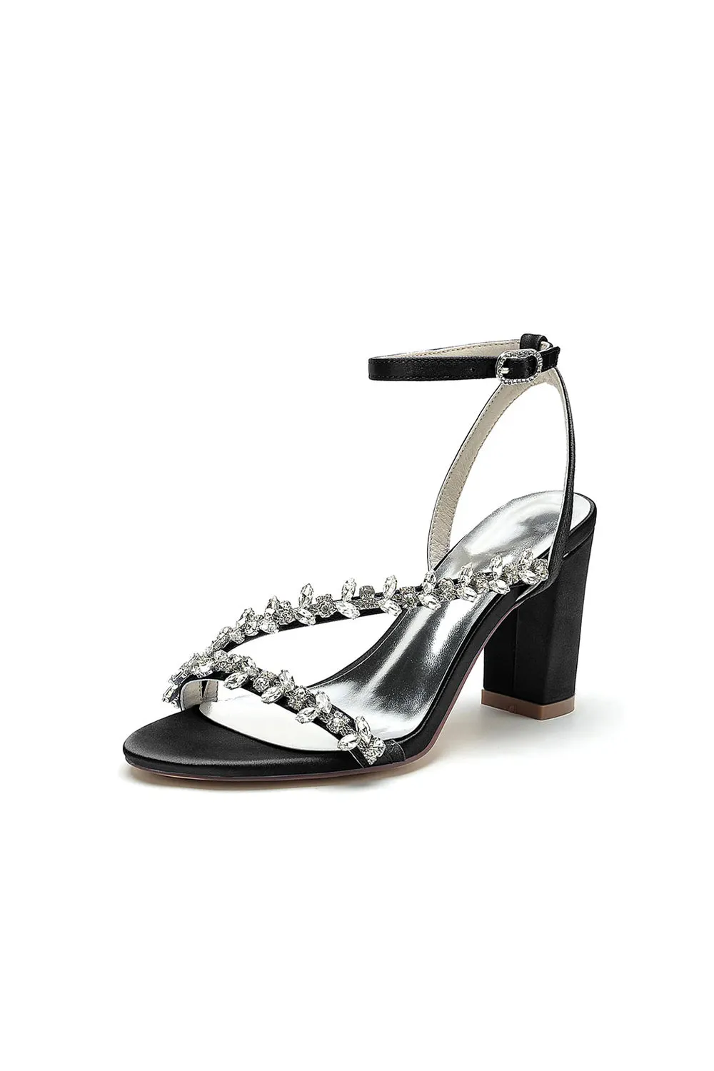 Rhinestone Beaded Ankle Straps Chunky Wedding Shoes