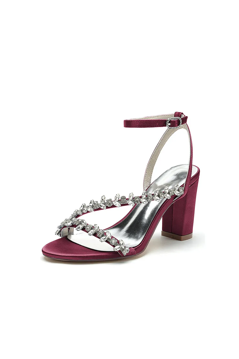 Rhinestone Beaded Ankle Straps Chunky Wedding Shoes