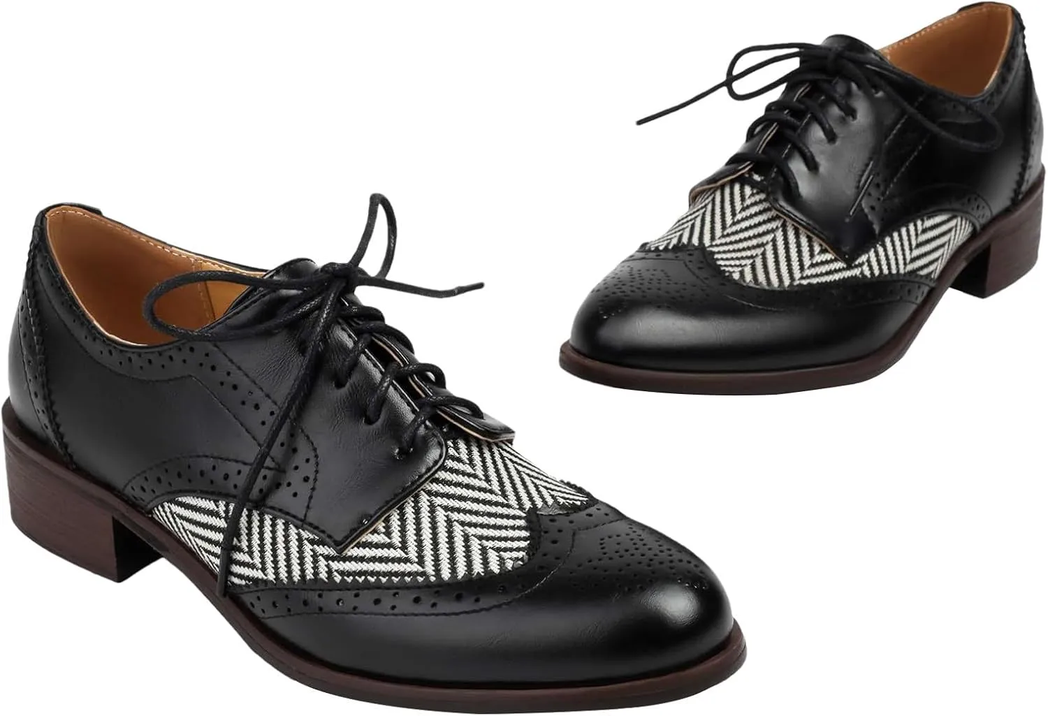 rismart Women's Lace-up Oxfords Wingtip Striped Color-Blocking Dress Shoes for Office Wedding Casual
