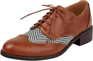 rismart Women's Lace-up Oxfords Wingtip Striped Color-Blocking Dress Shoes for Office Wedding Casual