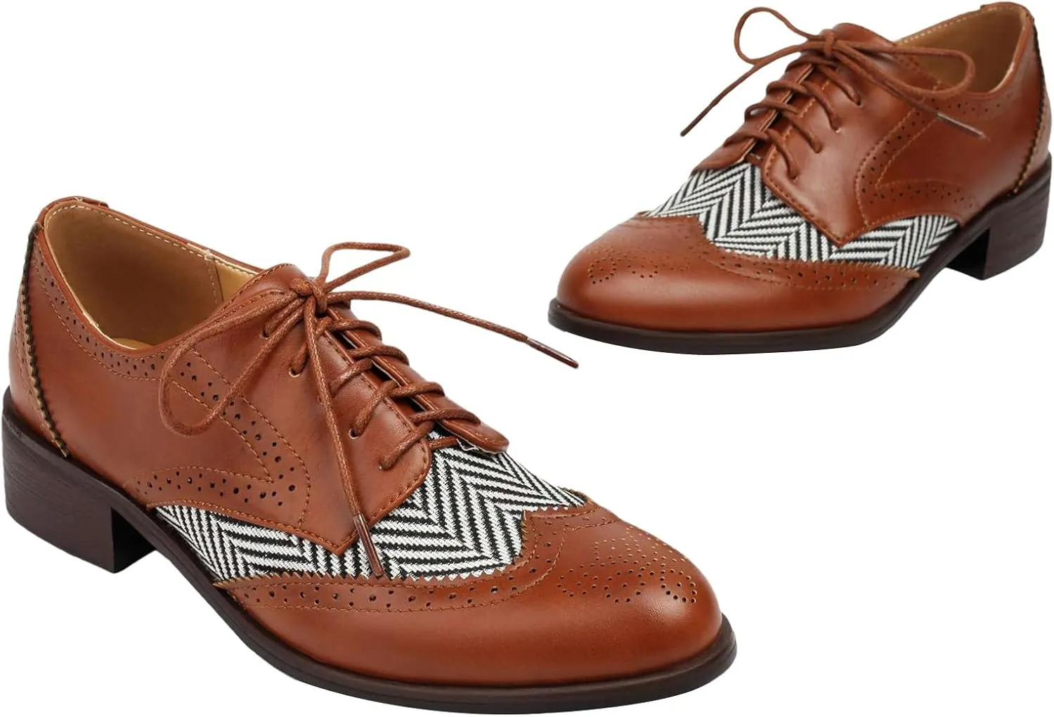 rismart Women's Lace-up Oxfords Wingtip Striped Color-Blocking Dress Shoes for Office Wedding Casual