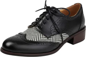 rismart Women's Lace-up Oxfords Wingtip Striped Color-Blocking Dress Shoes for Office Wedding Casual